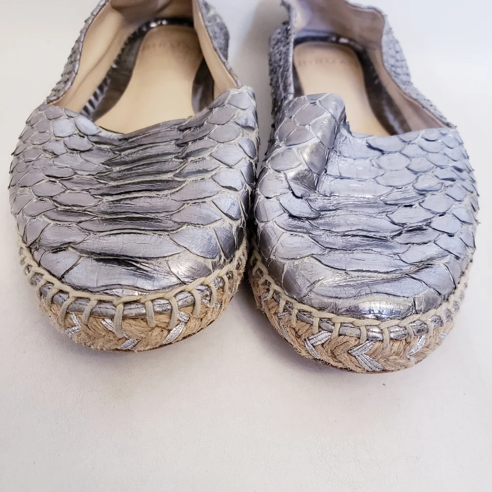 Alexandre Birman Silver Python Flat Espadrilles, Size 36 1/2